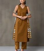 tailored women regular cotton kurta with trousers & with dupatta