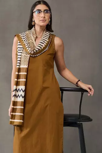 tailored women regular cotton kurta with trousers & with dupatta