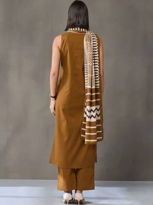 tailored women regular cotton kurta with trousers & with dupatta 6
