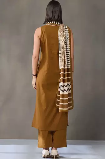 tailored women regular cotton kurta with trousers & with dupatta