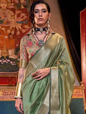green striped woven design zari uppada celebrity saree 3