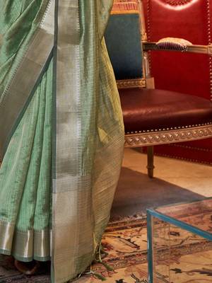 green striped woven design zari uppada celebrity saree 5
