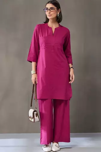 structured women regular cotton kurta with palazzos