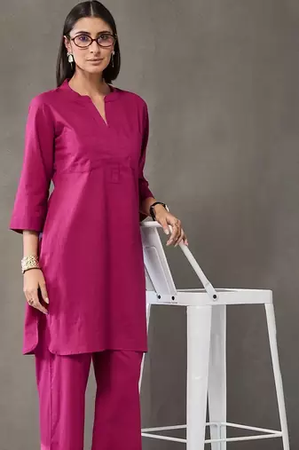 structured women regular cotton kurta with palazzos