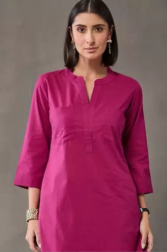 structured women regular cotton kurta with palazzos