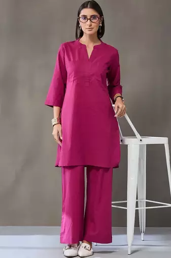 structured women regular cotton kurta with palazzos