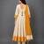Off white orange printed cotton silk anarkali set