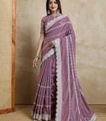 mauve embellished embroidered silk blend saree