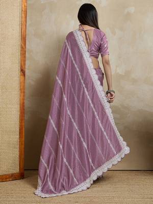 mauve embellished embroidered silk blend saree 3