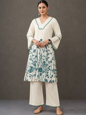 everyday workwear women floral printed regular cotton kurta with palazzos 1