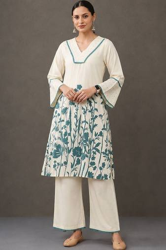 everyday workwear women floral printed regular cotton kurta with palazzos