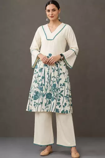 everyday workwear women floral printed regular cotton kurta with palazzos
