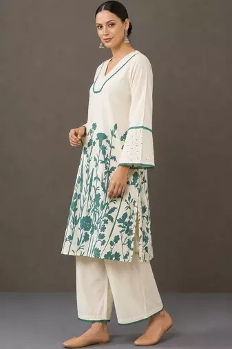 everyday workwear women floral printed regular cotton kurta with palazzos
