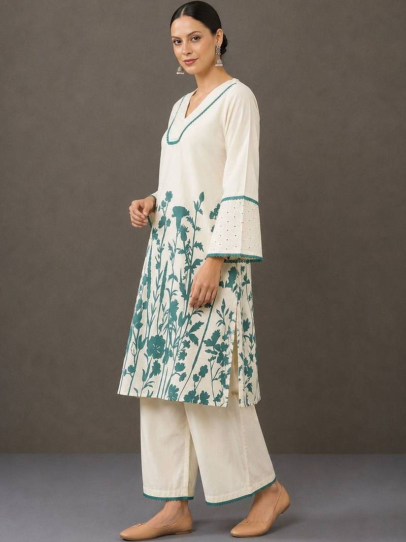 everyday workwear women floral printed regular cotton kurta with palazzos