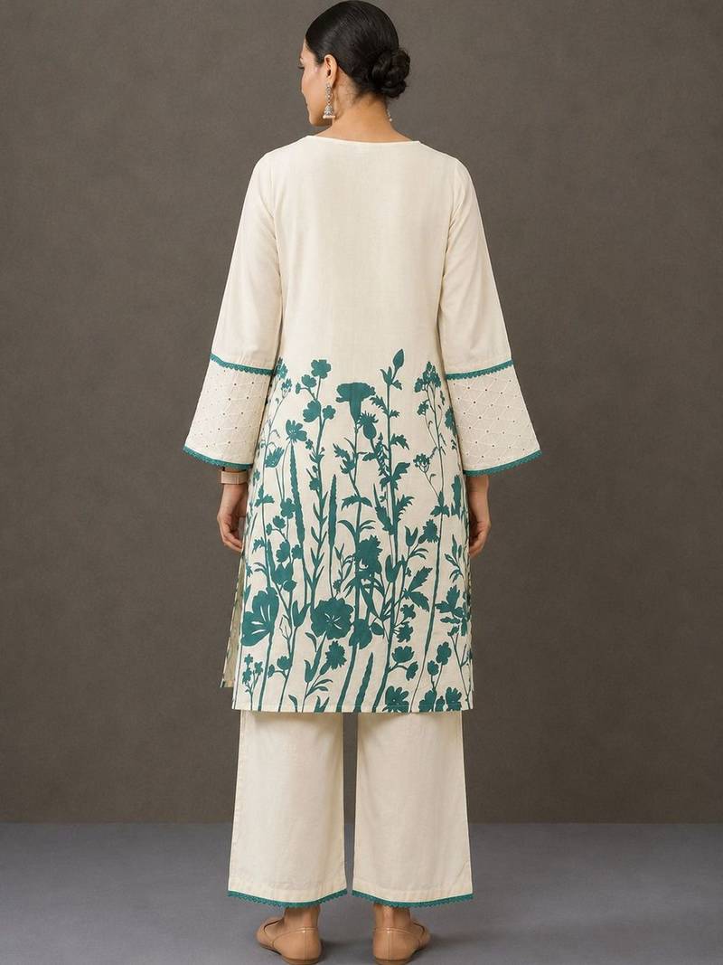 everyday workwear women floral printed regular cotton kurta with palazzos