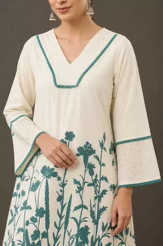 everyday workwear women floral printed regular cotton kurta with palazzos