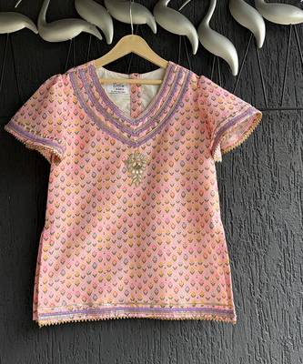 Pink lavander printed cotton silk kurta dhoti set 5