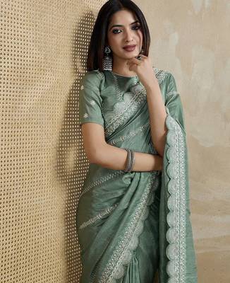 green ethnic motifs embroidered saree 1