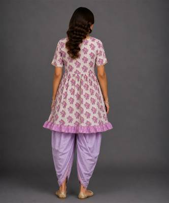 Purple printed cotton silk kurta dhoti set 2