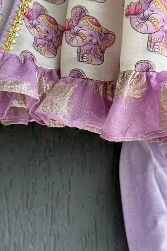 Purple printed cotton silk kurta dhoti set
