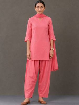 smart women embroidered regular thread work cotton kurta with patiala & with dupatta 1