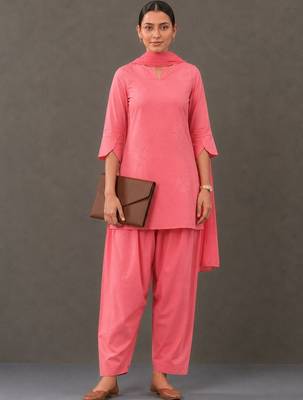 smart women embroidered regular thread work cotton kurta with patiala & with dupatta 2