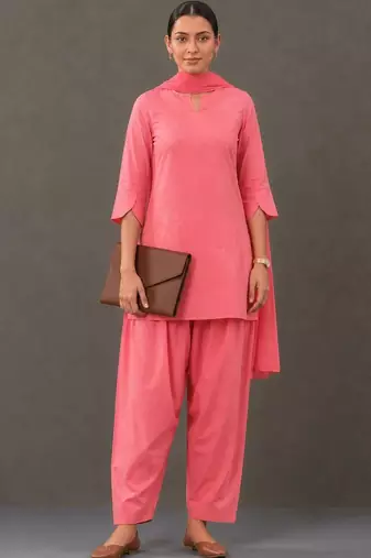 smart women embroidered regular thread work cotton kurta with patiala & with dupatta