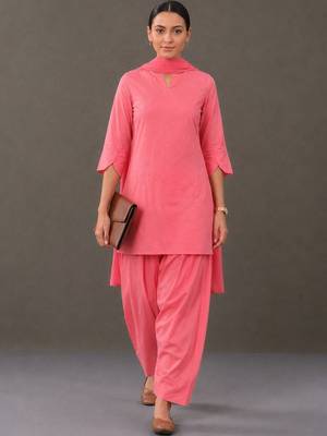 smart women embroidered regular thread work cotton kurta with patiala & with dupatta 3
