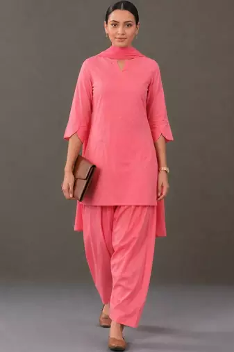 smart women embroidered regular thread work cotton kurta with patiala & with dupatta