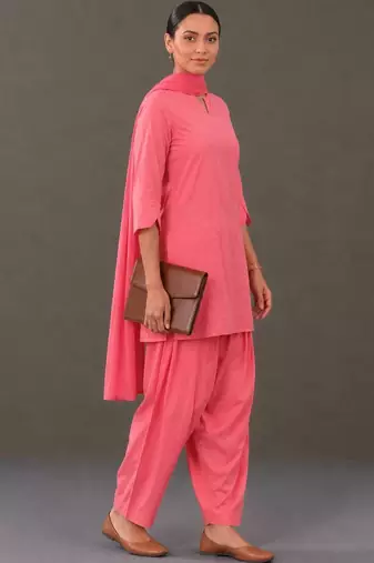 smart women embroidered regular thread work cotton kurta with patiala & with dupatta