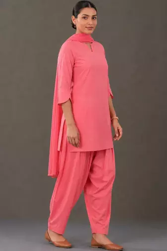 smart women embroidered regular thread work cotton kurta with patiala & with dupatta