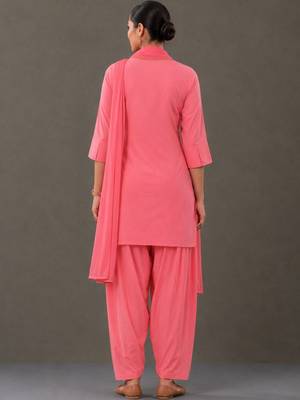 smart women embroidered regular thread work cotton kurta with patiala & with dupatta 7