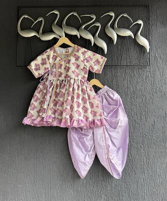 Purple printed cotton silk kurta dhoti set 4