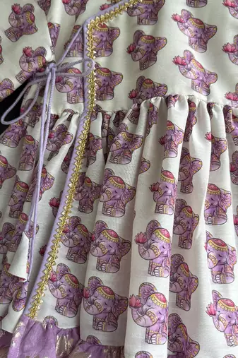 Purple printed cotton silk kurta dhoti set