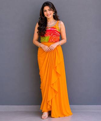 Orange printed georgette co ord set 1
