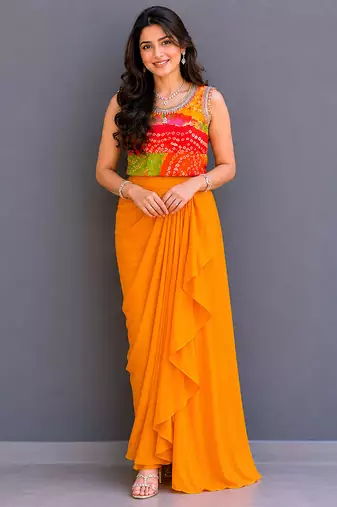 Orange printed georgette co ord set