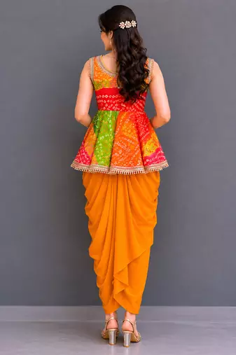 Orange printed georgette co ord set