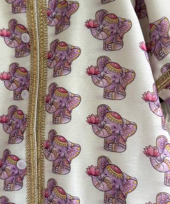 Off white purple printed cotton silk kurta set 5