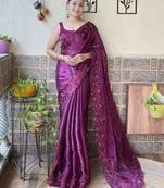 magenta embellished sequinned organza saree