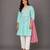 Blue and pink embroidered cotton silk kurta set