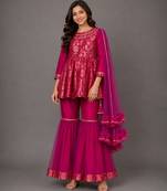Fuchsia pink woven brocade sharara set