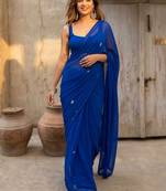 blue embellished embroidered pure georgette saree