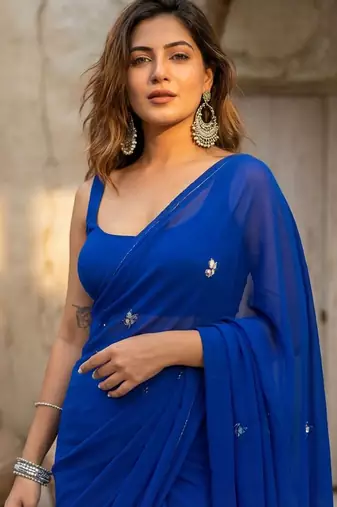 blue embellished embroidered pure georgette saree
