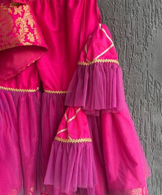 Fuchsia pink woven brocade sharara set 5