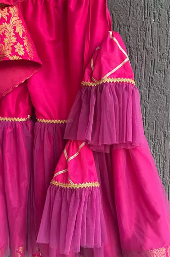 Fuchsia pink woven brocade sharara set