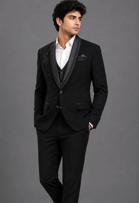 Black embroidered shawl lapel tuxedo set 1