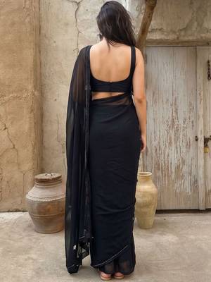 black ethnic motifs embroidered pure georgette saree 4