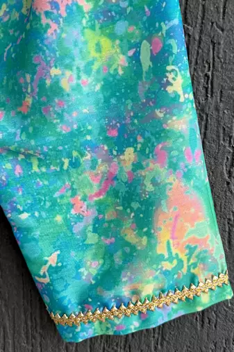Blue multicolor holi printed cotton silk kurta set