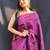 purple purple & gold-toned striped zari silk blend kanjeevaram saree