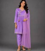Light purple woven velvet kurta set